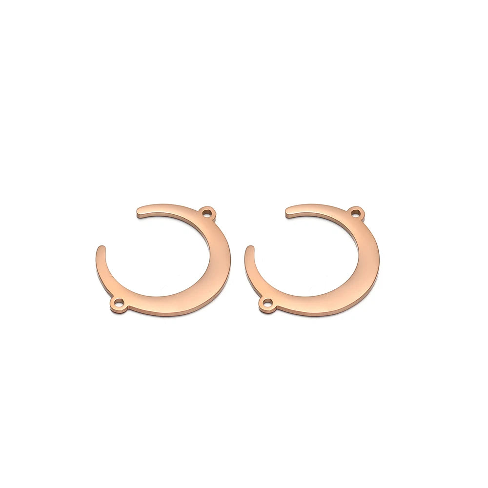Rose gold moon-shaped pendant charms with double-hole connectors, pair