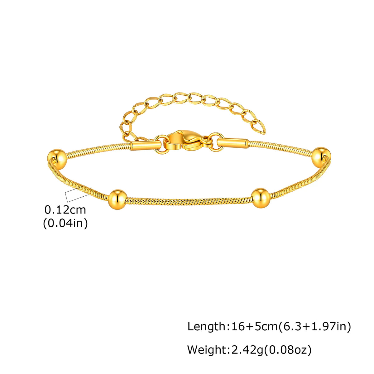 Gold tone bracelet set with curb chain and round ball bead ends