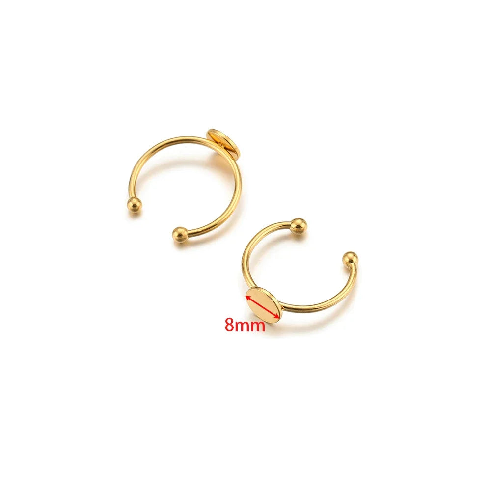 Gold ring blank with 8mm round cabochon bezel disc and ball post detail