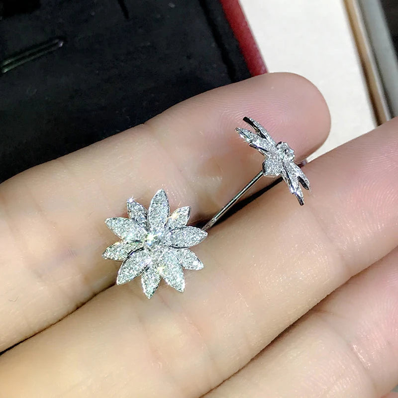 Micro Paved CZ Sparkling Piercing Crystal Flower Stud Earrings m06
