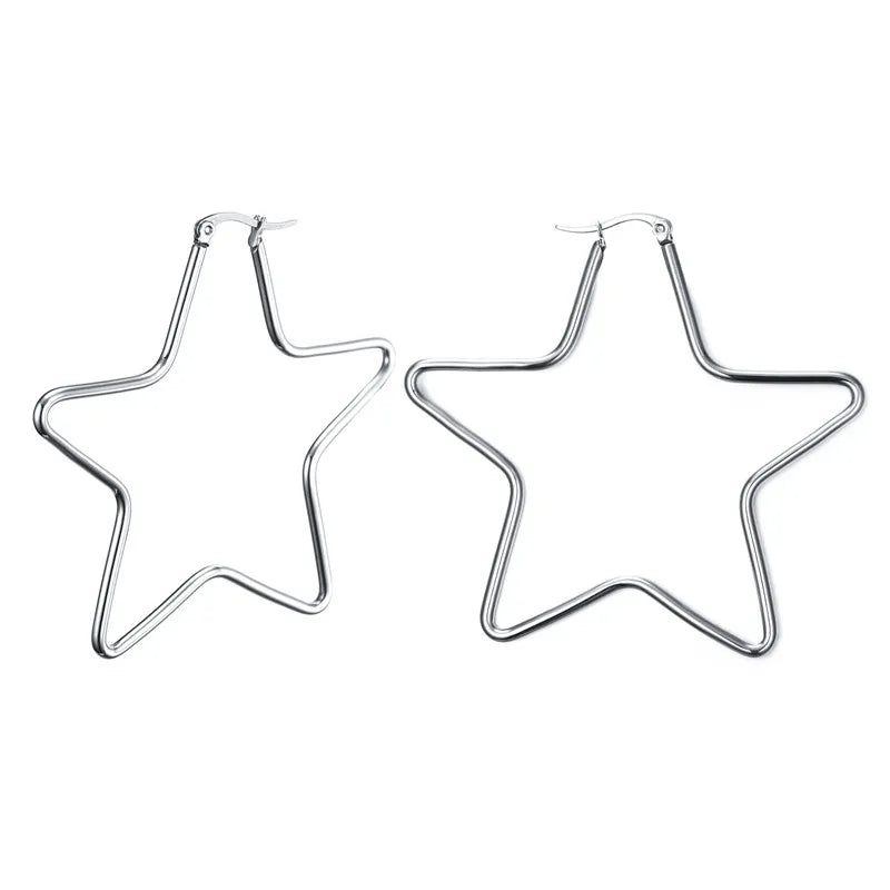 Silver-tone star-shaped hoop earrings with slim wire bands