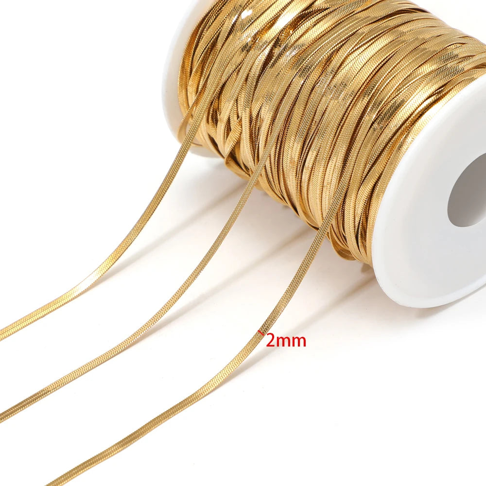 Gold flat snake chain cord, 2mm width, on white spool
