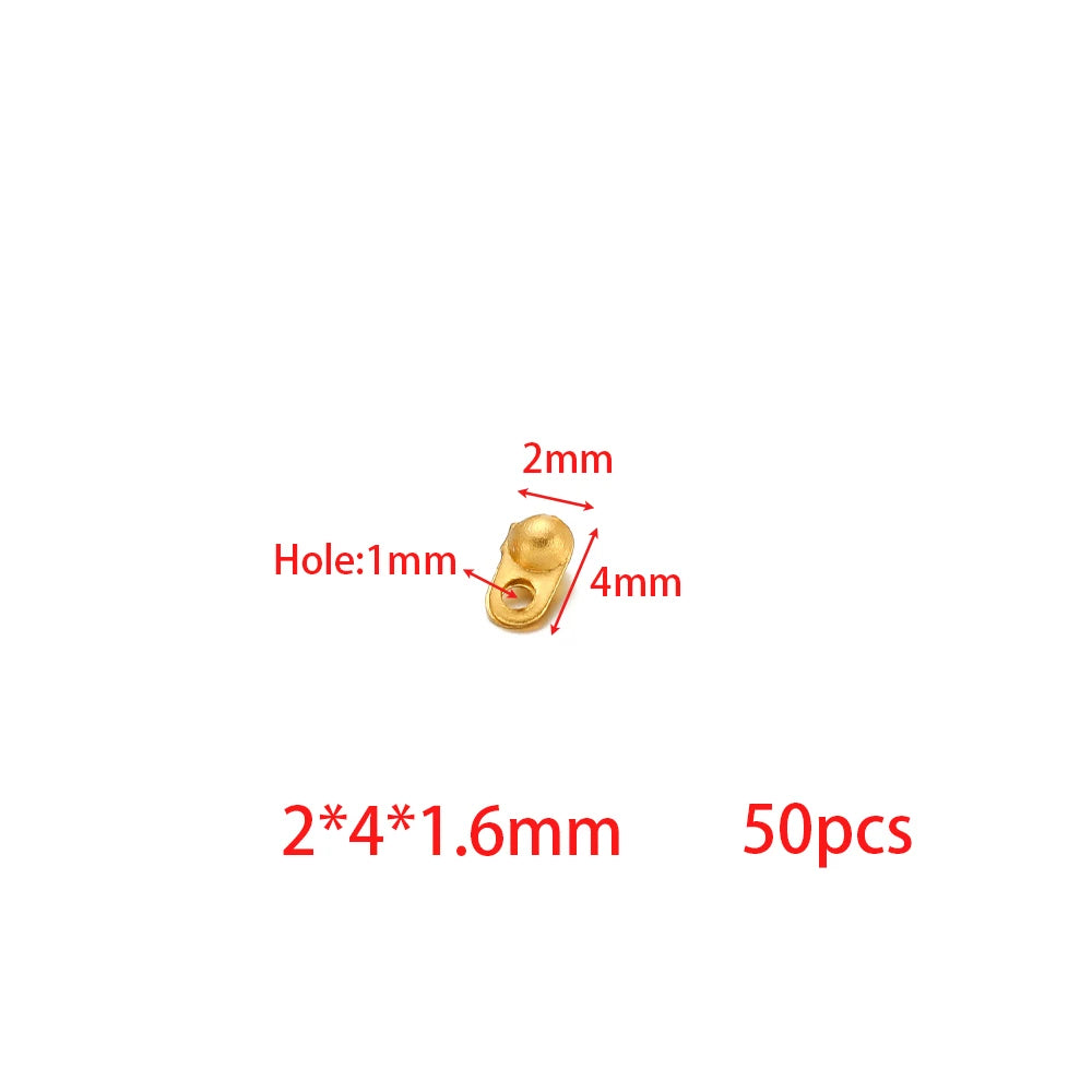 Gold tone end crimp bead hook connector, small metal clasp with loop and hole