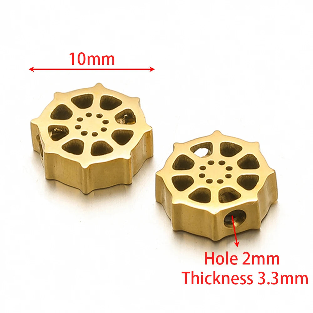 Mirror-polished stainless steel gold paw-print spacer beads, 2mm hole, 3.3mm thick