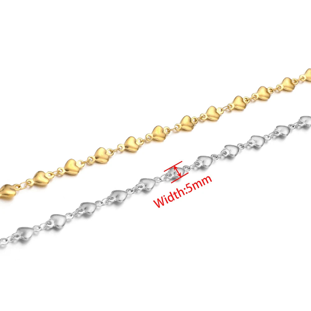 5mm wide heart link chain in gold and silver tones for jewelry making