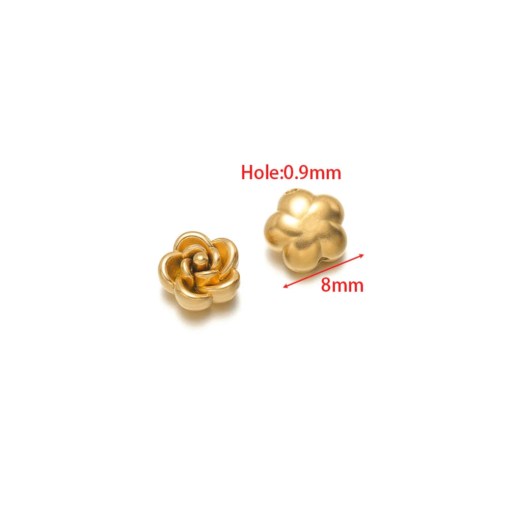 Gold rose flower charms (2-pack), 0.9mm loop hole, 8mm flower charms