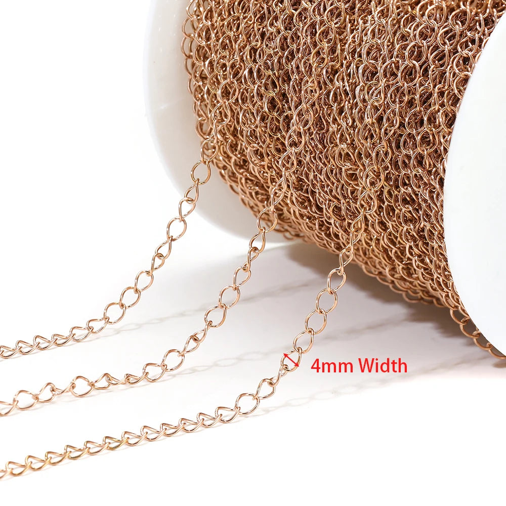 Stainless steel extension tail chain, rose gold, 4mm link width for DIY jewelry
