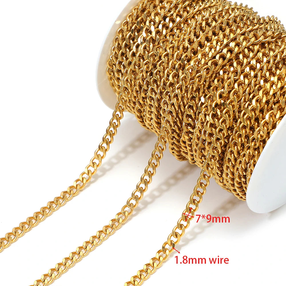 Gold-plated Cuban link chain, 7x9mm links, 1.8mm wire