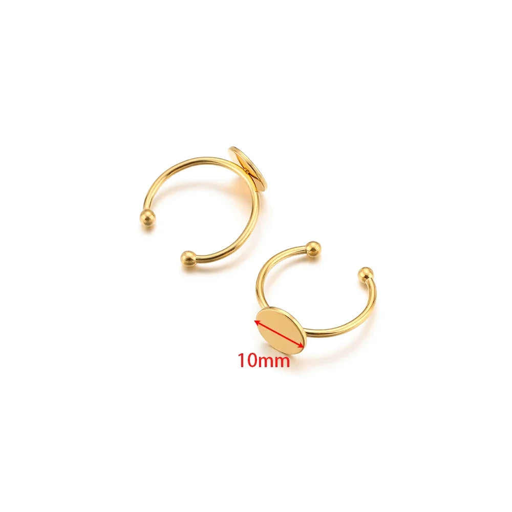 Gold-plated open hoop ring bezel settings with 10mm cabochon tray