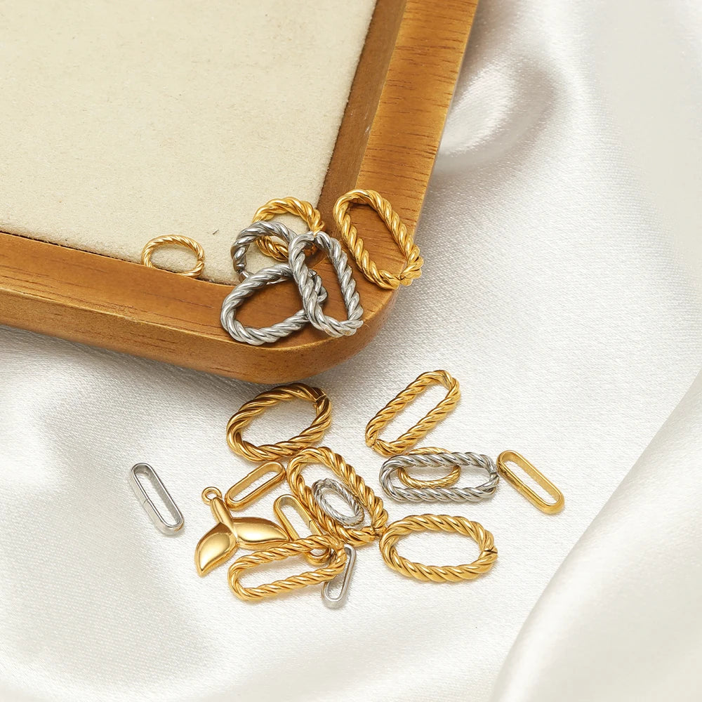 Mixed gold and silver oval twist-open charms, braided bezels for DIY jewelry making