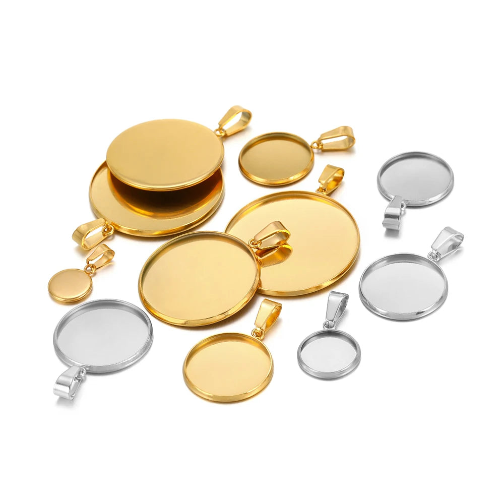 Round cabochon bezel settings, mixed gold and silver tone, assorted sizes, 10pcs