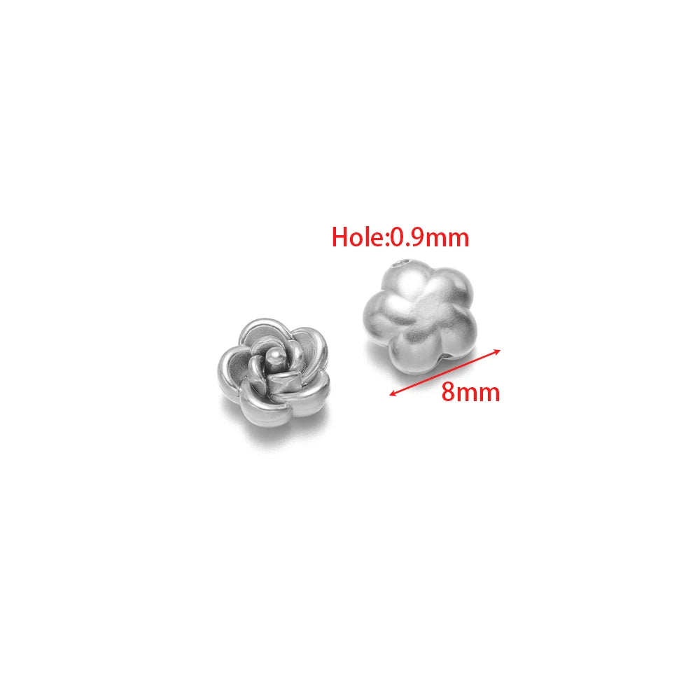 Silver rose flower charms (2-pack), 0.9mm loop hole, 8mm flower charms