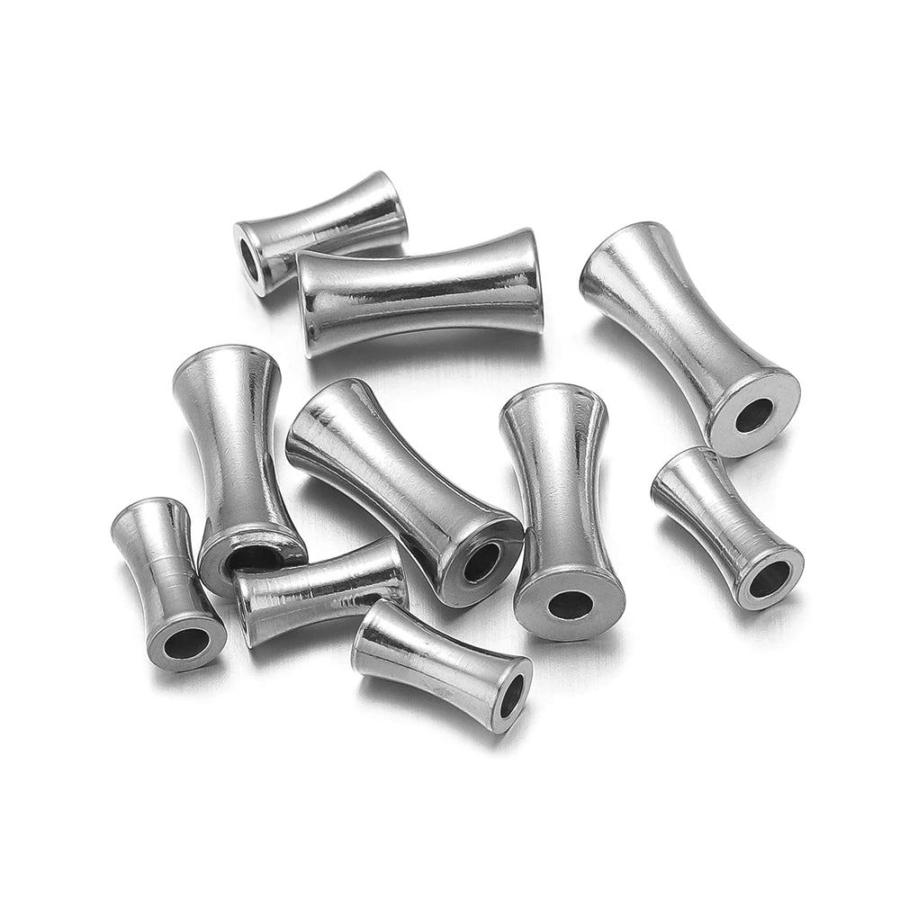Silver tube spacer beads, metal cylinder sleeves with open ends and round through-holes, set