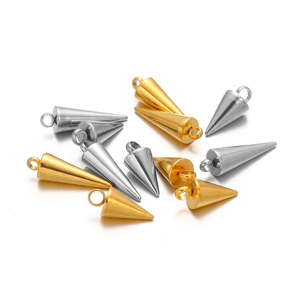 Gold and silver cone charms with ring loops, assorted DIY necklace bracelet parts
