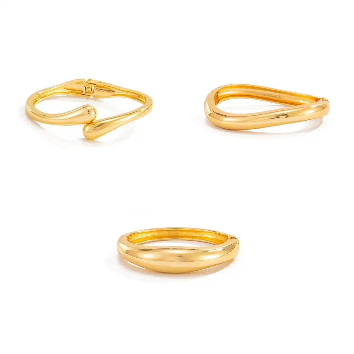 Trendy Gold Color Stackable Bangle Glossy Irregular Geometric Opening Bracelet for Women Jewelry