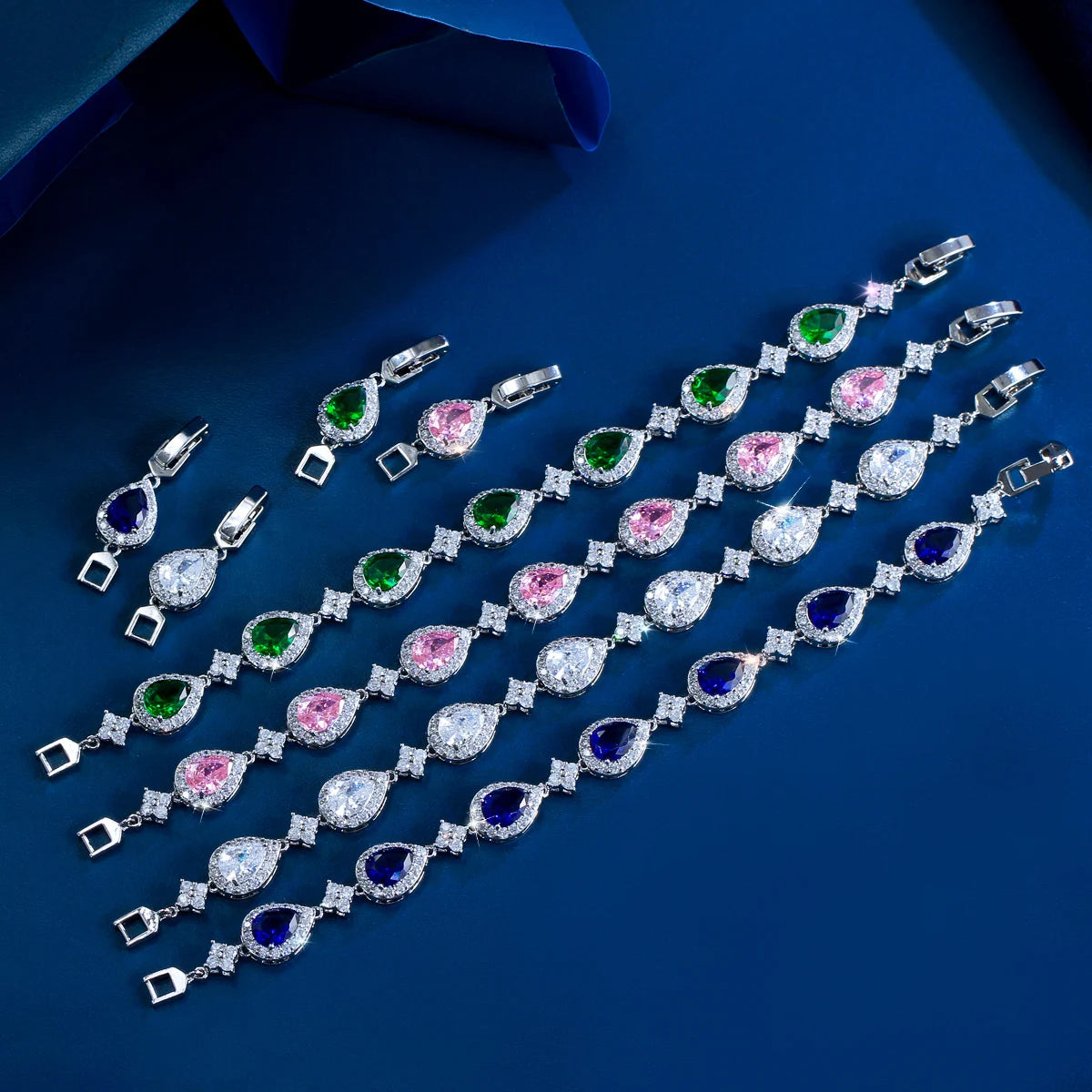 Green Water Drop Cubic Zirconia Paved Tennis Bracelet for Women Chic Party Wedding Jewelry Gift
