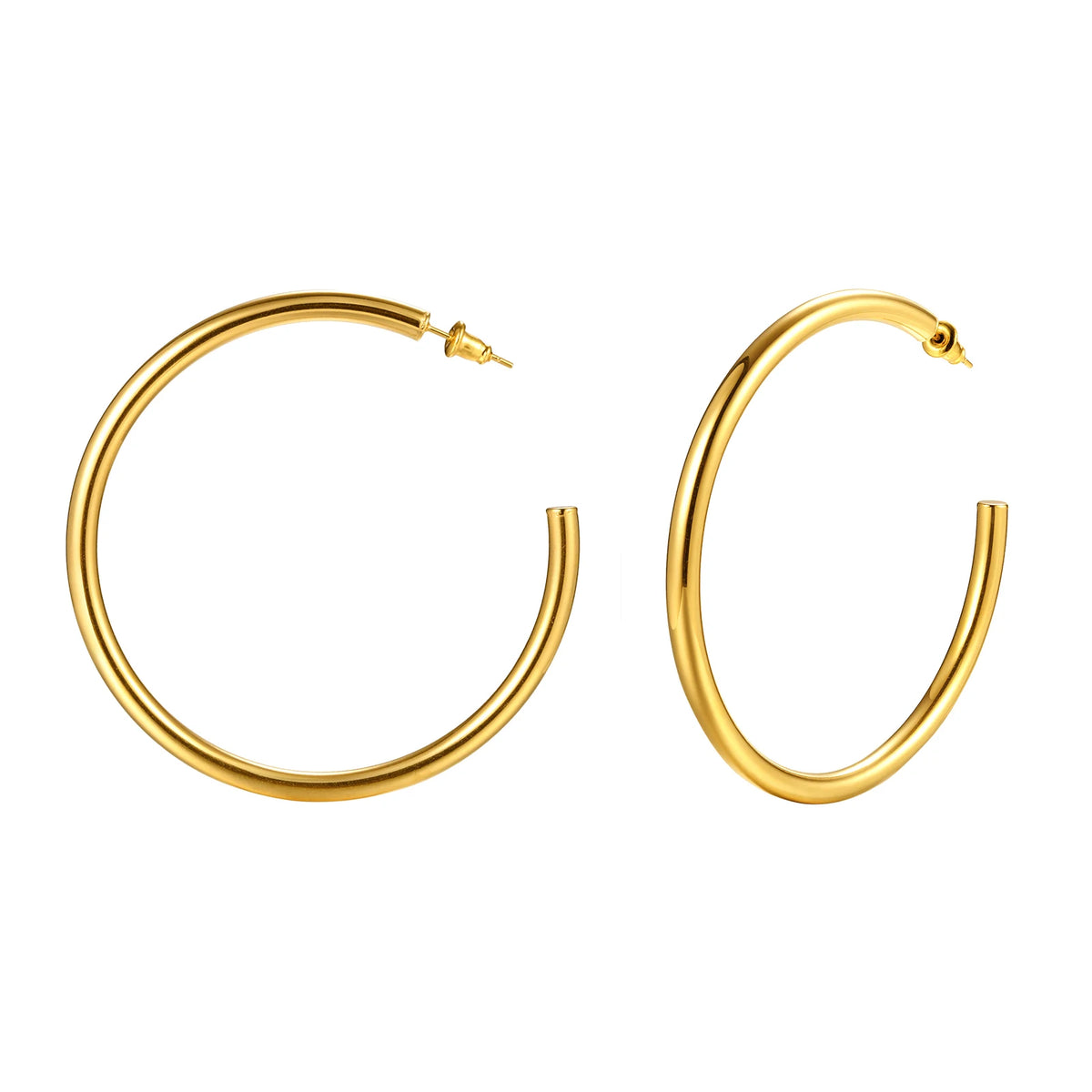 Pair of gold chunky open hoop earrings