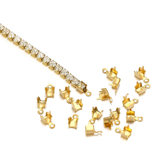 Gold cord end crimp clasps with cubic zircon chain and small connector parts