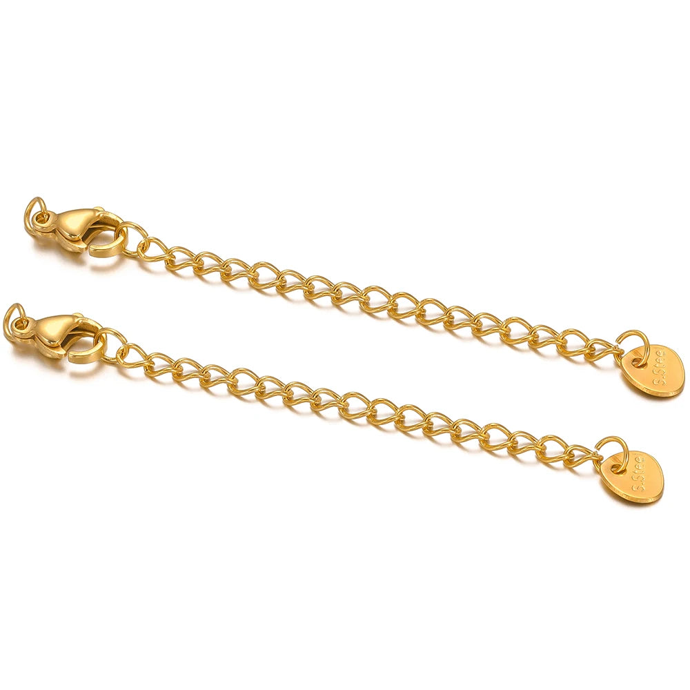 Gold lobster clasp extension tail chains with connected rings and round end plate