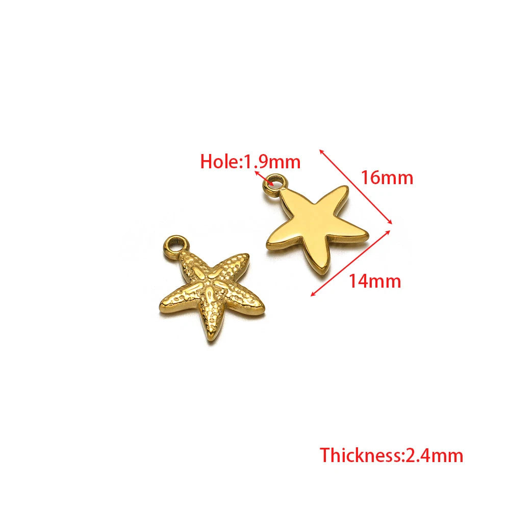 Gold starfish pendant charm and gold star pendant charm with loop bails
