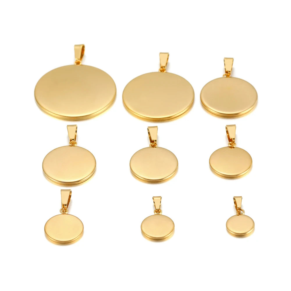 Gold round cabochon bezel settings with top bails, assorted sizes, 10pcs