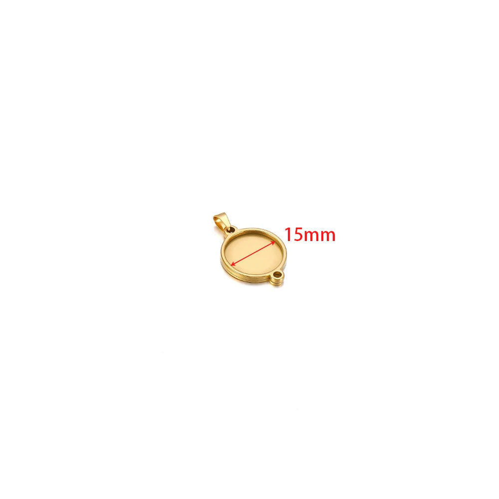 Gold-tone round pendant cabochon base setting tray charm, 15mm