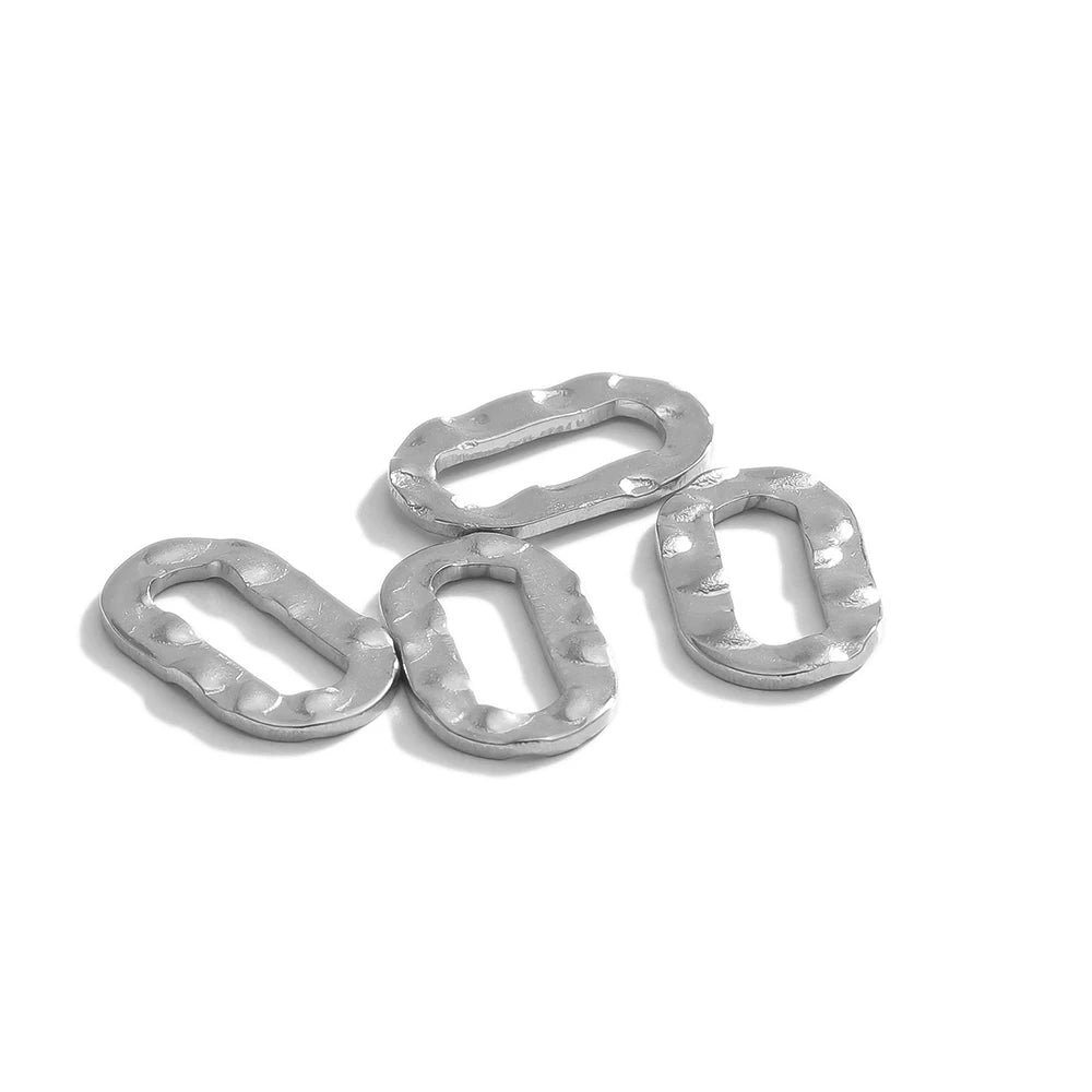 Silver stainless hollow oval earring charm connectors, hammered texture, unpaired pieces