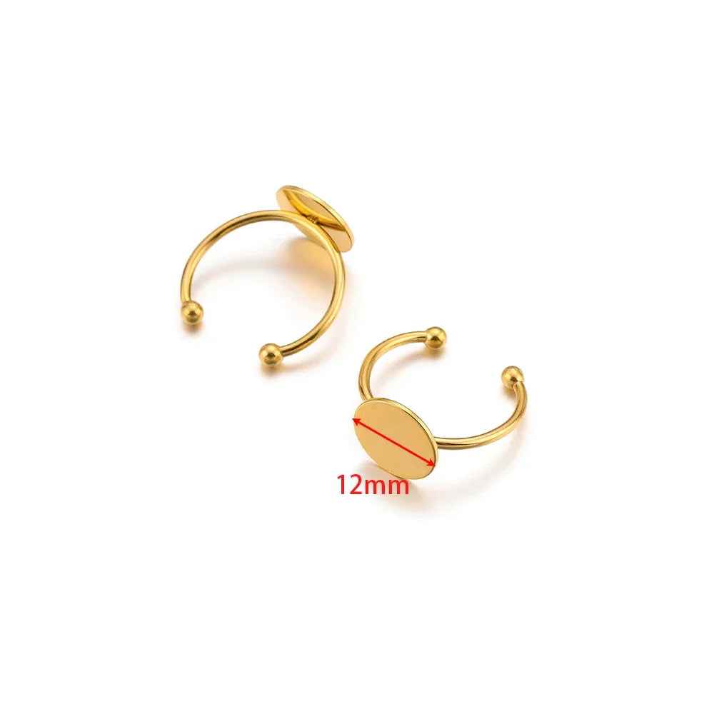 Gold-plated open hoop ring bezel settings with 12mm cabochon tray