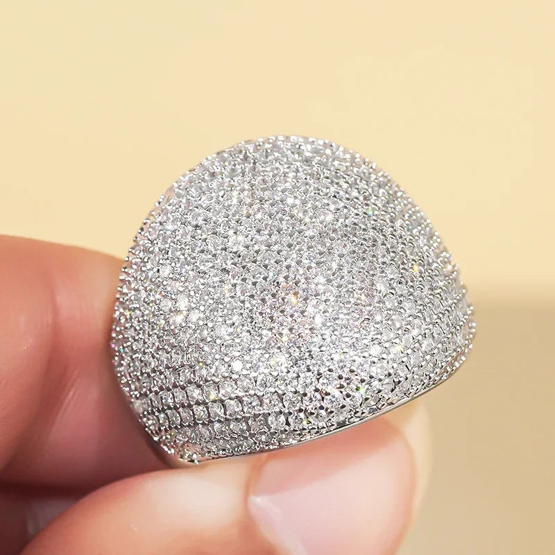 Cubic zirconia ring with domed pavé setting