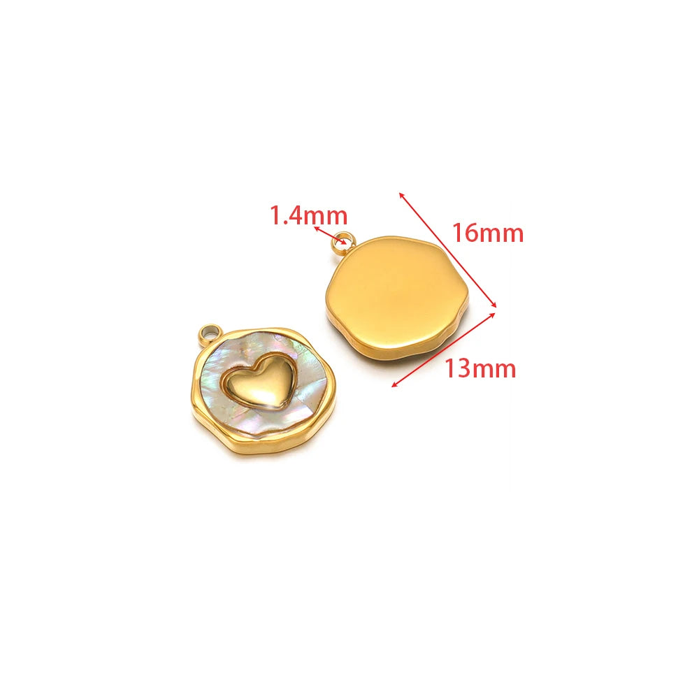 Gold heart-shaped shell pendant charm with clear enamel heart center