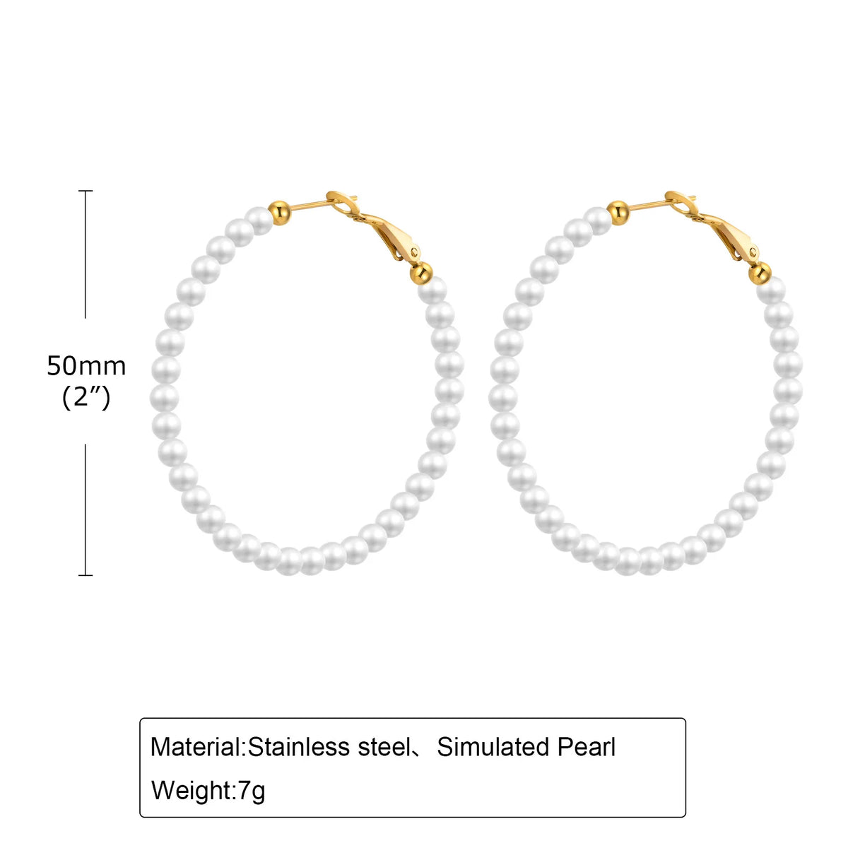 50 mm simulated pearl hoop earrings with gold-tone clasps