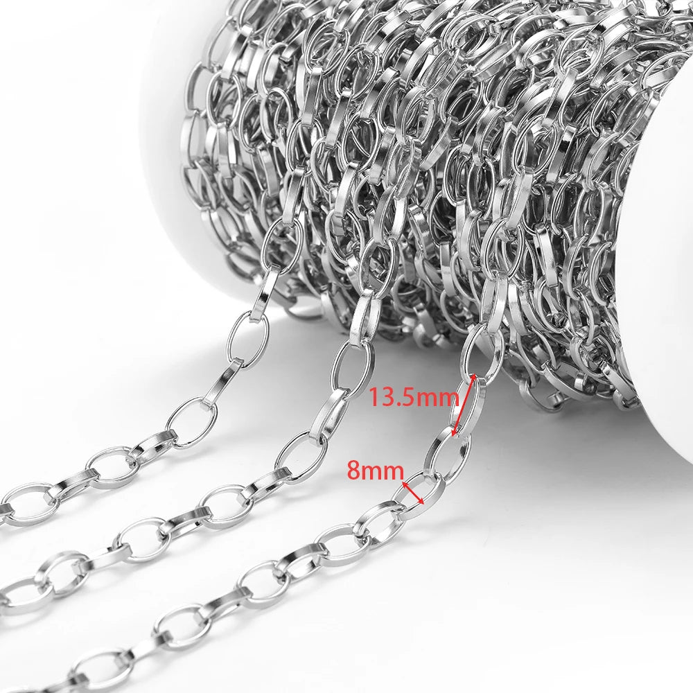 Silver Cuban link chain, 8mm wide, 13.5mm link length