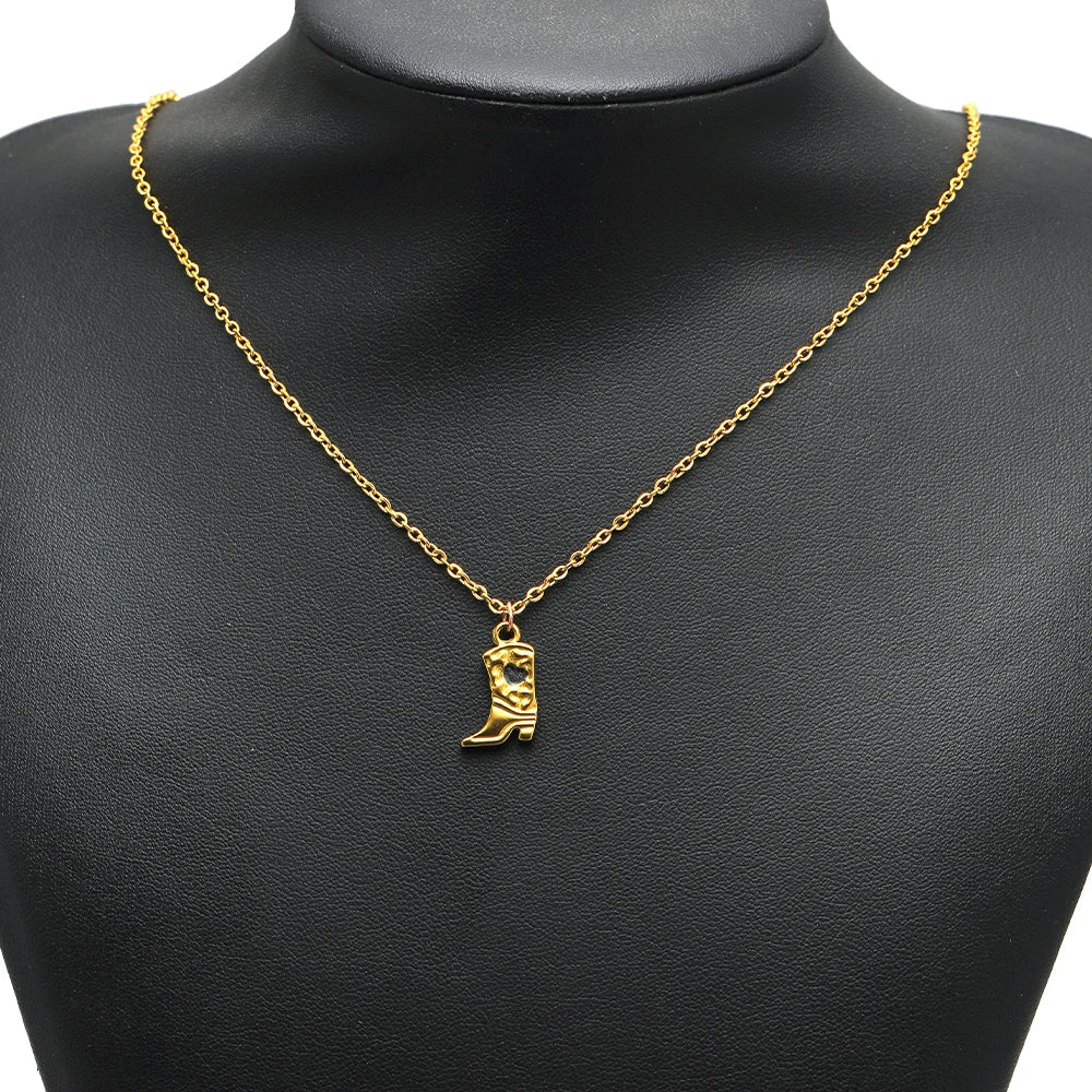 Gold-tone long boot charm pendant necklace with chain