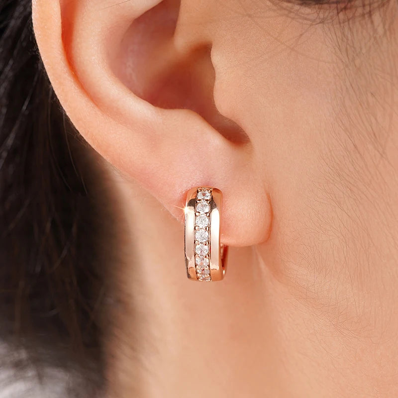 Rose gold CZ hoop earring with pavé stones