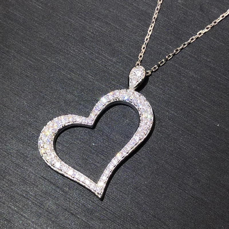 Luxury Silver Color Bling Cubic Zirconia Love Chain Pendant Necklace