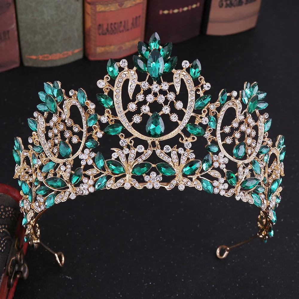 Gold Color Champagne Crystal Pageant Crowns for Women Queen Diadem Bridal Tiaras Large Headpiece Wedding Hair Accessories