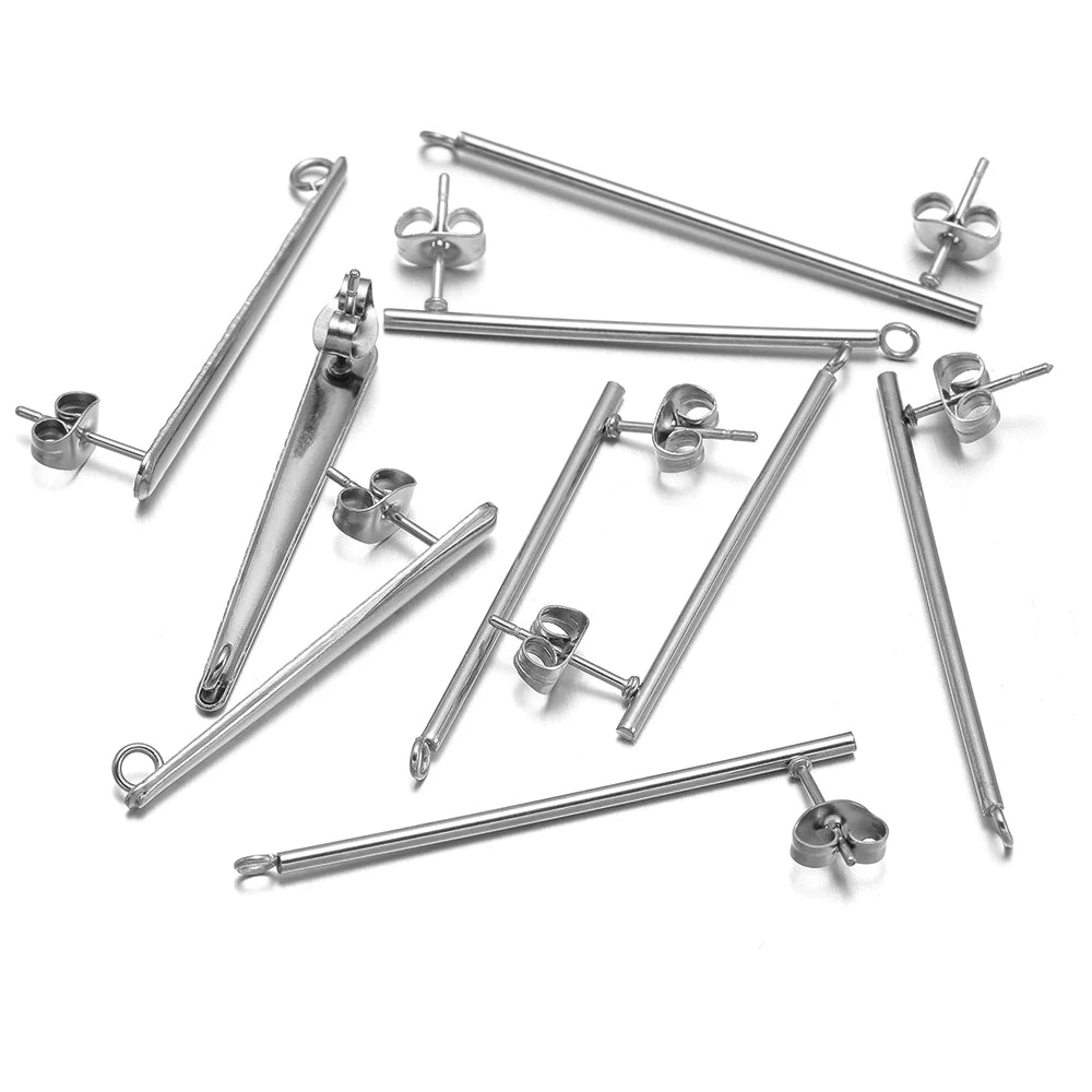 Silver steel long stick earring stud connector findings, 10pcs set