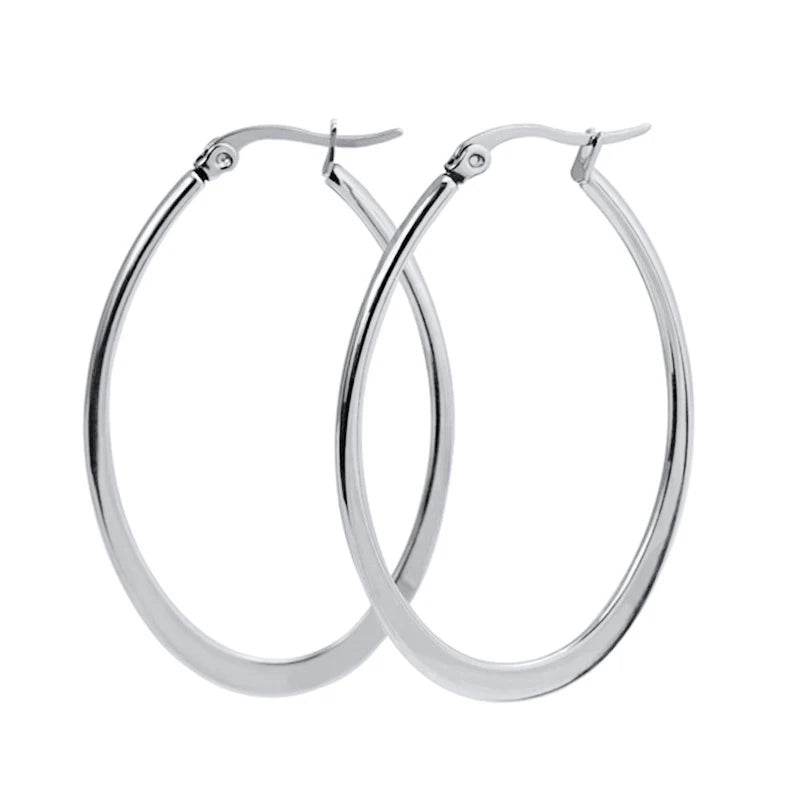 Silver-tone large oval hoop earrings with hinged closures