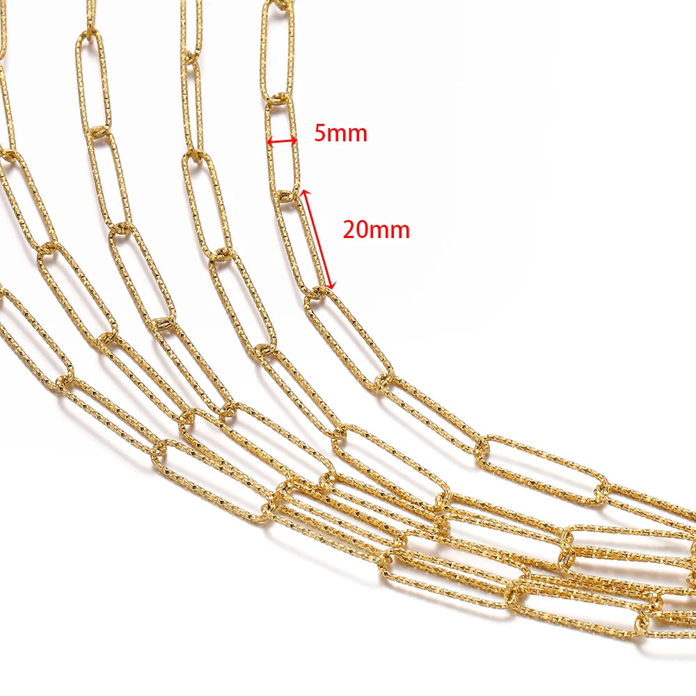Gold oval link chain detail with 5mm link width and 20mm overall segment height