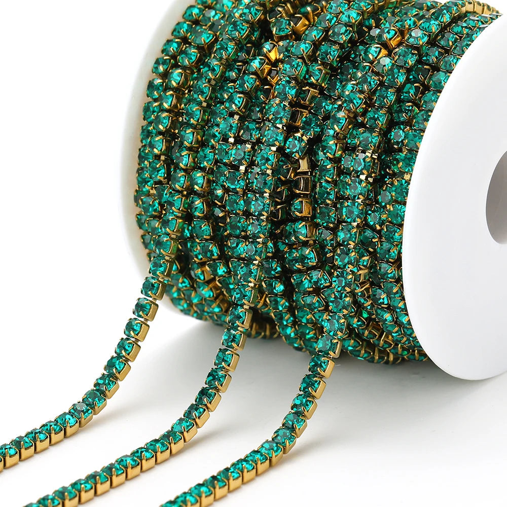 Stainless steel rhinestone crystal chain tassel in teal green, for DIY jewelry making