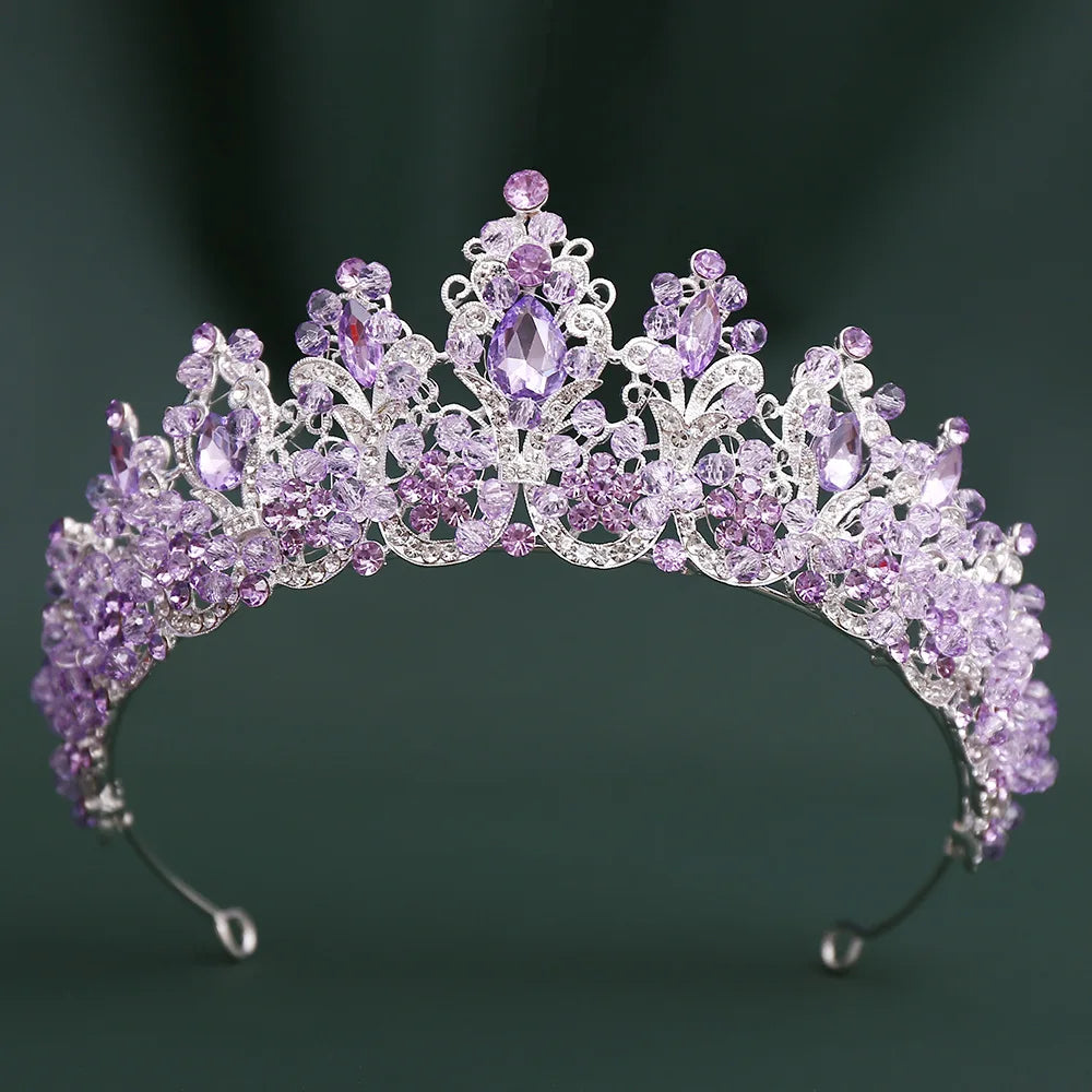 Lavender purple crystal tiara crown with sparkling stones and central teardrop gem