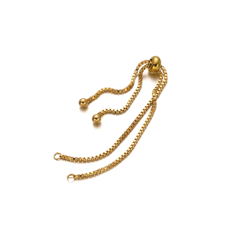 Gold adjustable box chain bracelet connector with small round bead ends and clasp