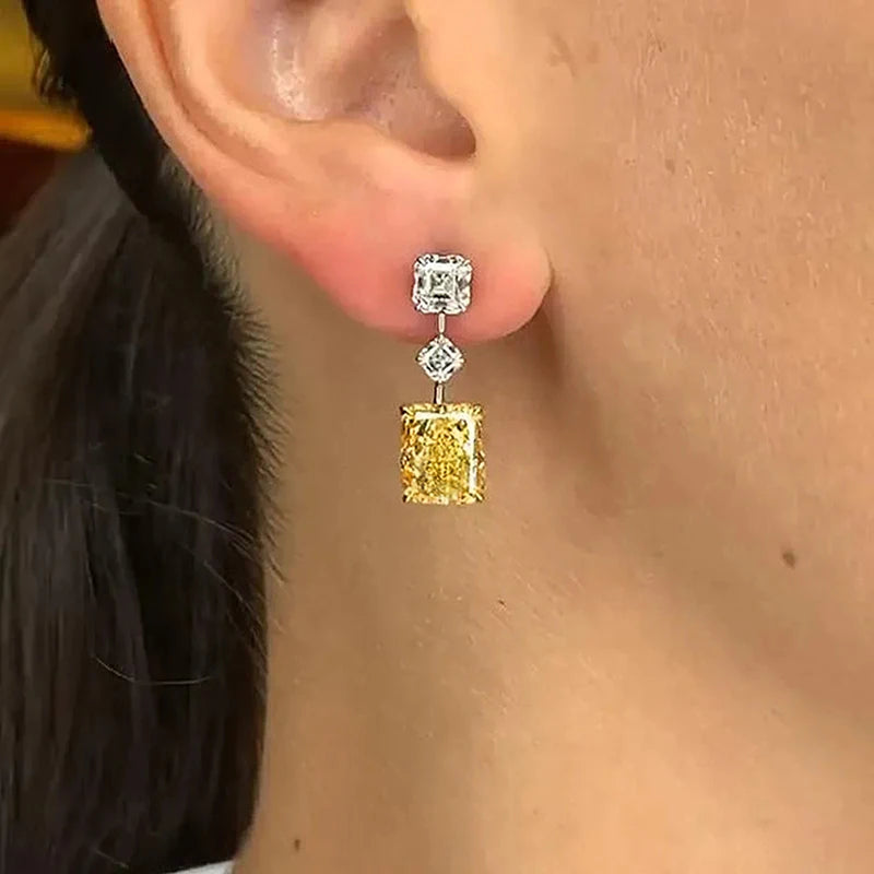 Yellow Cubic Zircon Dangle Earrings Temperament Daily Wear Jewelry  for Women m09