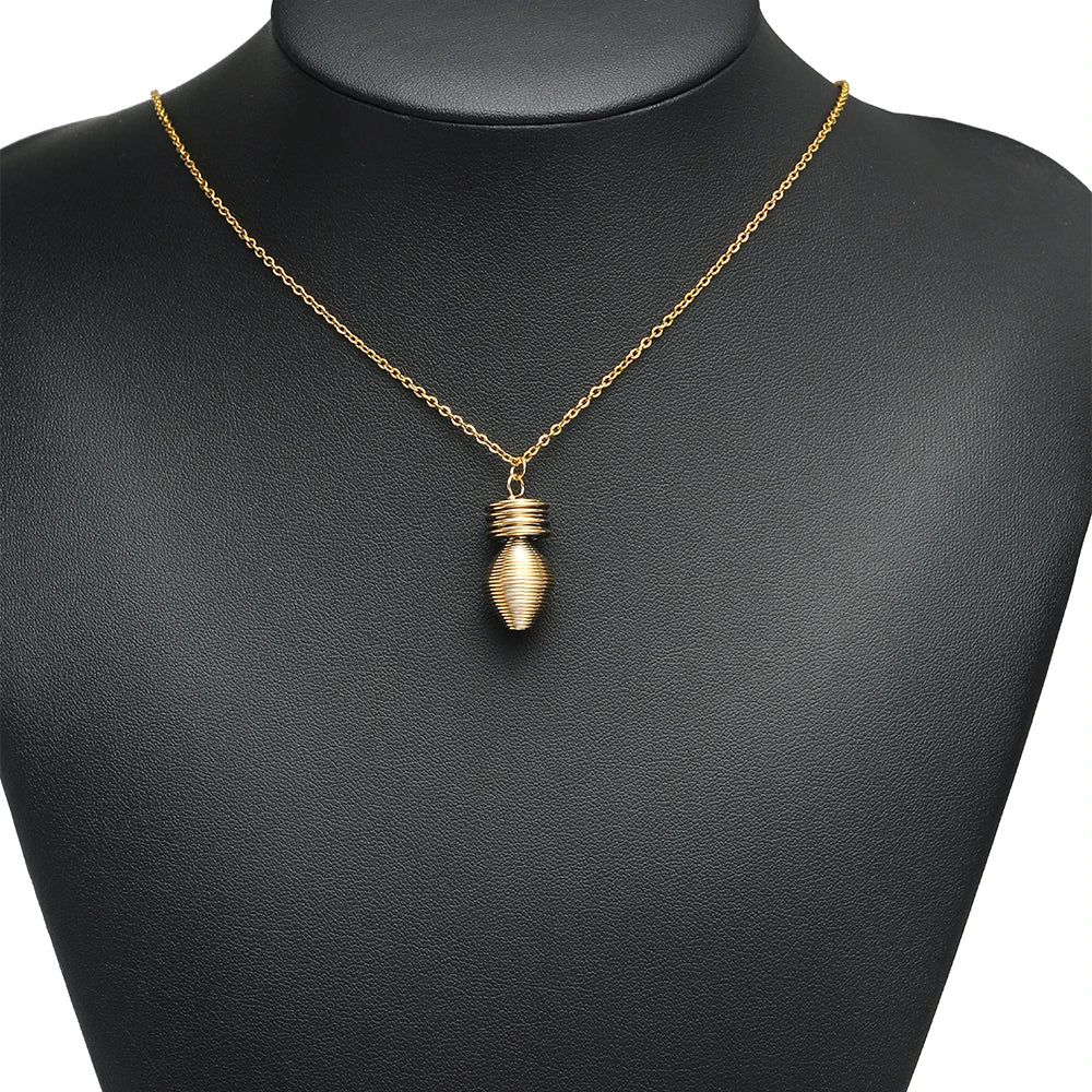 Gold-tone teardrop pendant charm on a chain necklace, spring effect design