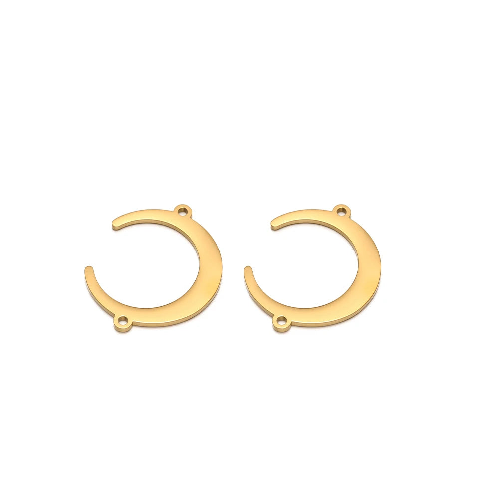 Gold moon-shaped pendant charms with double-hole connectors, pair