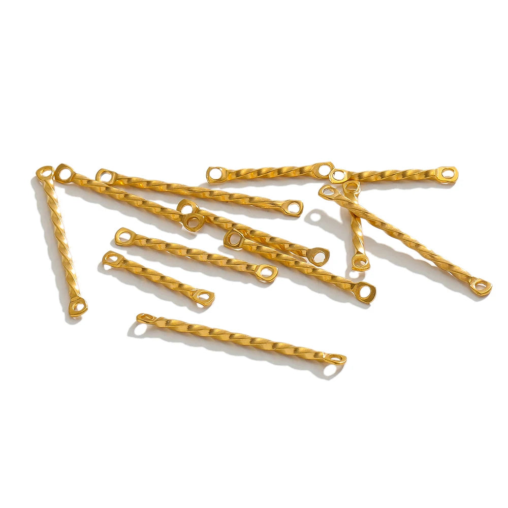 Gold twisted rod double-hole connectors for DIY jewelry, metal links set