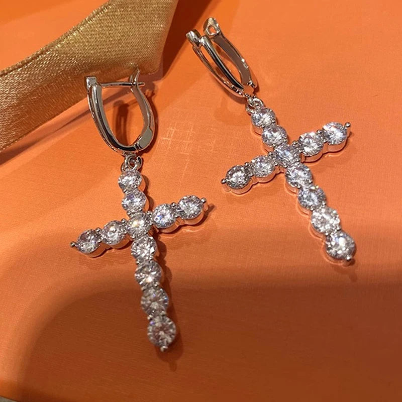 Fashion Round Cubic Zirconia Cross Dangle Earrings For Women m17