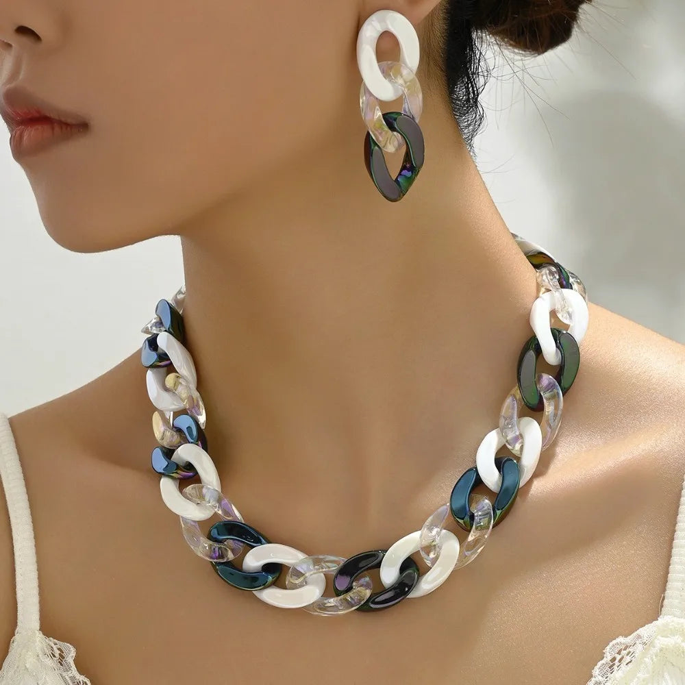 Chunky Jewelry Link Chain Vintage Earrings And Necklace Set For Women Punk Thick Choker Jewelry Gift