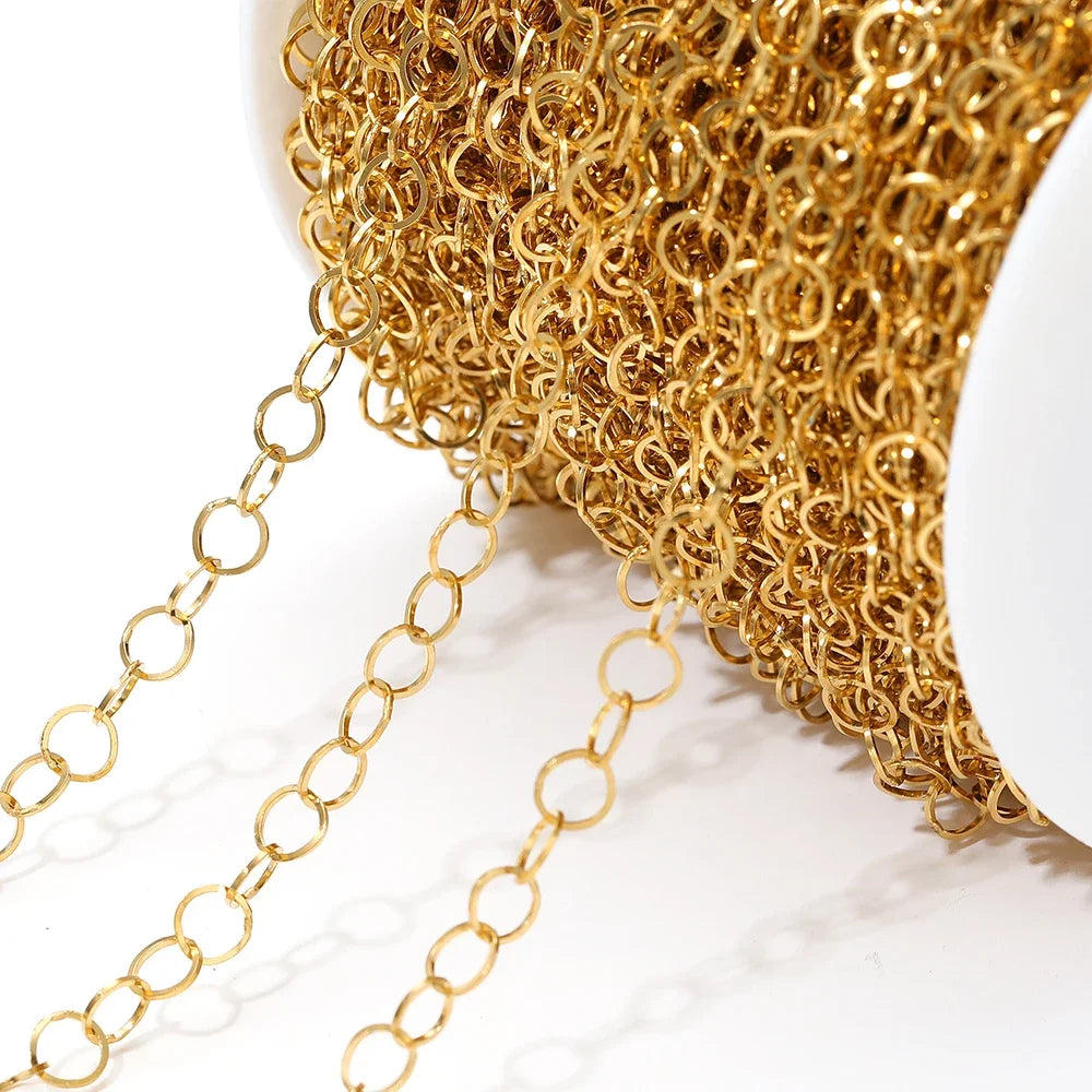 Gold stainless steel O-ring chain strand with oval links for jewelry accessories