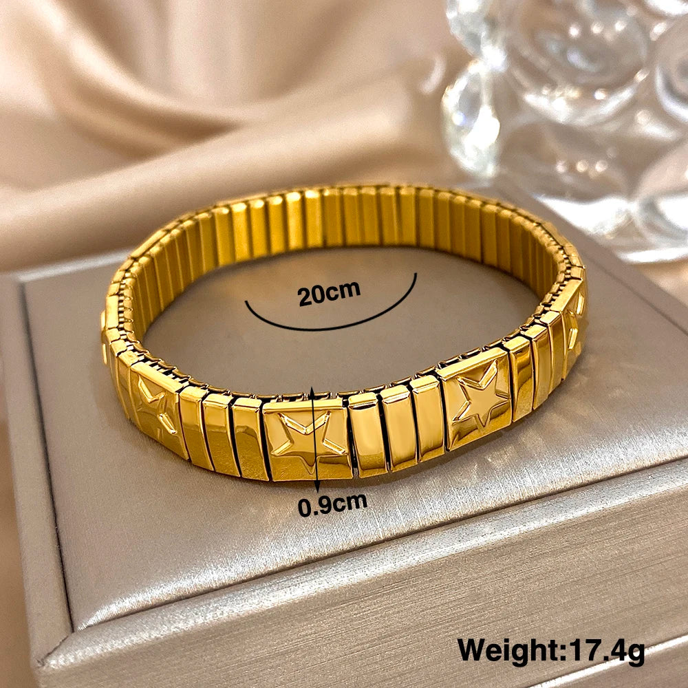 Trendy Star Textured Stainless Steel Bracelet for Women Men Adjustable Elastic Watchband Bangle Bracelets Waterproof Jewelry